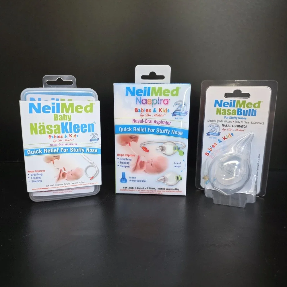 NeilMed Nasal Aspirator Bundle Baby OS Blue Naspira NasaKleen NasaBulb 3pk New